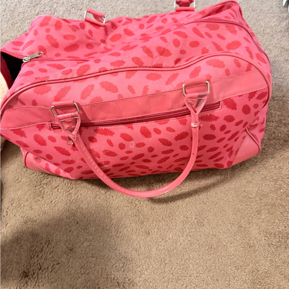 Pink Leopard Print Travel Bag with Double Handles